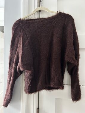 Jessica Simpson Fuzzy Scoop Neck Sweater in Dark Brown